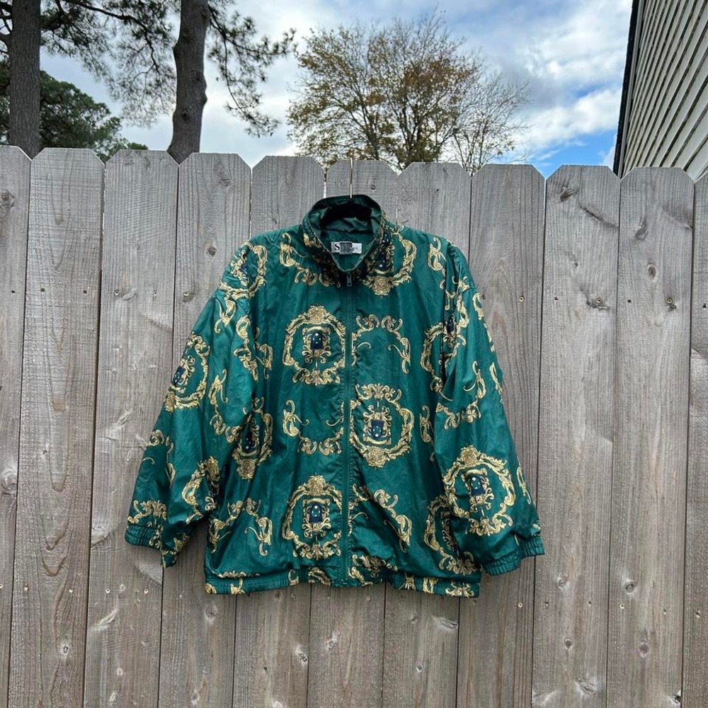 Green vintage Versace inspired windbreaker‎ by "slade" size medium